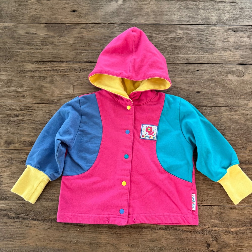 Vintage Gymboree Infant Colorblock Snap Front Hoodie Pink Teal 90s 100% Cotton